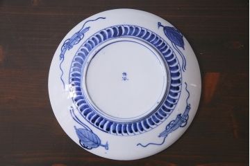 アンティーク雑貨　明治期　山水図　九谷　8寸染付皿3枚セット(和食器)(R-037196)