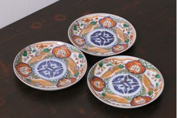 アンティーク雑貨　明治期　色絵　伊万里　6寸3分皿3枚セット(和食器)(R-037198)