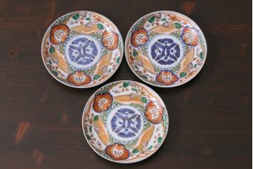 アンティーク雑貨　明治期　色絵　伊万里　6寸3分皿3枚セット(和食器)(R-037198)
