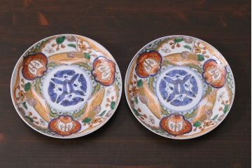 アンティーク雑貨　明治期　色絵　伊万里　6寸3分皿2枚セット(和食器)(R-037199)