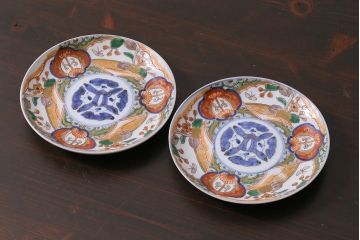 アンティーク雑貨　明治期　色絵　伊万里　6寸3分皿2枚セット(和食器)(R-037199)