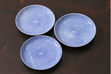 アンティーク雑貨　大正昭和初期　図変わり金魚図　印判皿3枚セット(和食器、小皿)(R-037201)