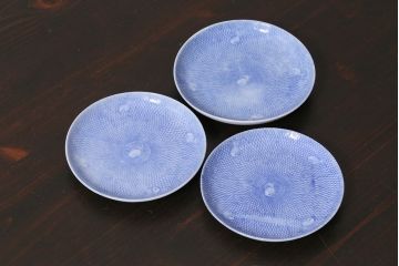 アンティーク雑貨　大正昭和初期　図変わり金魚図　印判皿3枚セット(和食器、小皿)(R-037201)