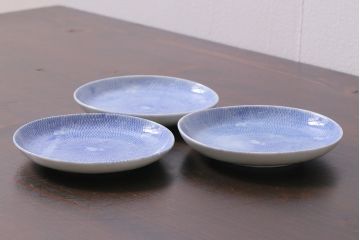 アンティーク雑貨　大正昭和初期　図変わり金魚図　印判皿3枚セット(和食器、小皿)(R-037201)