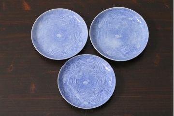 アンティーク雑貨　大正昭和初期　図変わり金魚図　印判皿3枚セット(和食器、小皿)(R-037201)