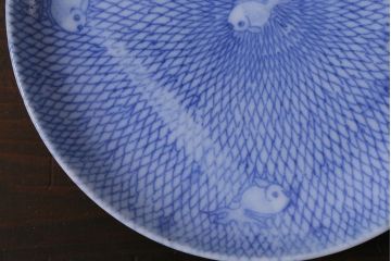 アンティーク雑貨　大正昭和初期　図変わり金魚図　印判皿3枚セット(和食器、小皿)(R-037201)