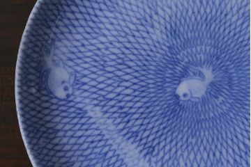 アンティーク雑貨　大正昭和初期　図変わり金魚図　印判皿3枚セット(和食器、小皿)(R-037201)