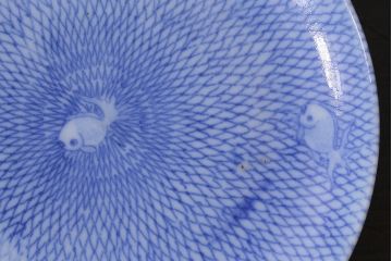 アンティーク雑貨　大正昭和初期　図変わり金魚図　印判皿3枚セット(和食器、小皿)(R-037201)