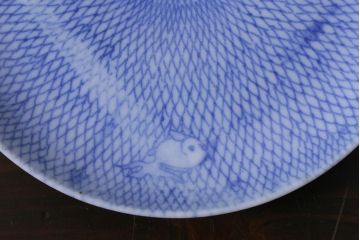 アンティーク雑貨　大正昭和初期　図変わり金魚図　印判皿3枚セット(和食器、小皿)(R-037201)