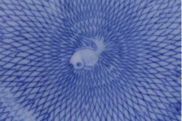 アンティーク雑貨　大正昭和初期　図変わり金魚図　印判皿3枚セット(和食器、小皿)(R-037201)