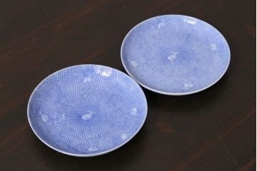 アンティーク雑貨　大正昭和初期　図変わり金魚図　印判皿2枚セット(和食器、小皿)(R-037202)