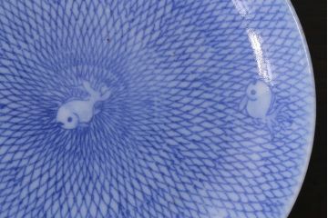 アンティーク雑貨　大正昭和初期　図変わり金魚図　印判皿2枚セット(和食器、小皿)(R-037202)