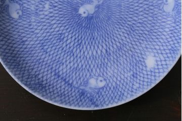 アンティーク雑貨　大正昭和初期　図変わり金魚図　印判皿2枚セット(和食器、小皿)(R-037202)