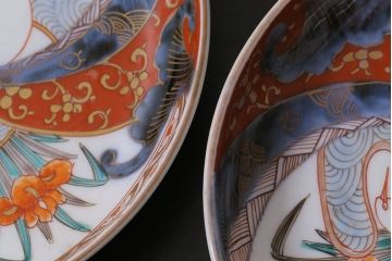 アンティーク雑貨　上手　明治期　色絵ねじり文5寸皿3枚セット(和食器)(R-037203)