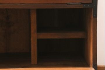 アンティーク家具　明治大正期　箪笥リメイク　ヒノキ材　フラップダウン扉が便利な脚付きテレビ台(ローボード、テレビボード、収納棚)(R-037204)