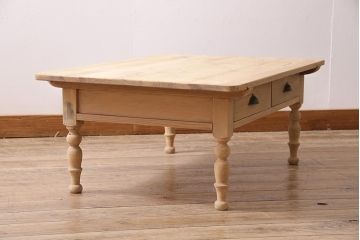 アンティーク家具　昭和初期　ストリップド(剥離)　ヒノキ材　和洋折衷な文机(ローテーブル)(R-037205)