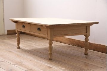 アンティーク家具　昭和初期　ストリップド(剥離)　ヒノキ材　和洋折衷な文机(ローテーブル)(R-037205)