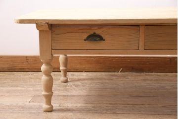 アンティーク家具　昭和初期　ストリップド(剥離)　ヒノキ材　和洋折衷な文机(ローテーブル)(R-037205)