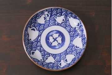 アンティーク雑貨　昭和初期　波千鳥　印判皿4枚セット(和食器)(R-037212)