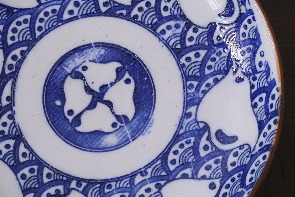 アンティーク雑貨　昭和初期　波千鳥　印判皿4枚セット(和食器)(R-037212)