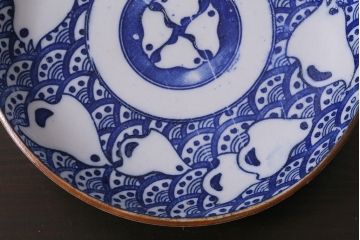 アンティーク雑貨　昭和初期　波千鳥　印判皿4枚セット(和食器)(R-037212)