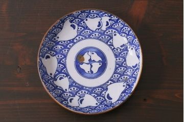 アンティーク雑貨　昭和初期　波千鳥　印判皿4枚セット(和食器)(R-037213)