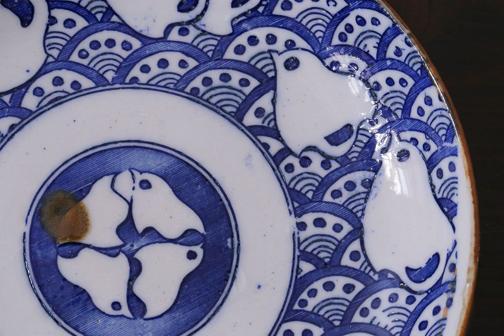 アンティーク雑貨　昭和初期　波千鳥　印判皿4枚セット(和食器)(R-037213)