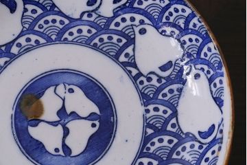 アンティーク雑貨　昭和初期　波千鳥　印判皿4枚セット(和食器)(R-037213)