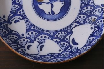 アンティーク雑貨　昭和初期　波千鳥　印判皿4枚セット(和食器)(R-037213)