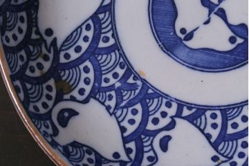 アンティーク雑貨　昭和初期　波千鳥　印判皿4枚セット(和食器)(R-037213)