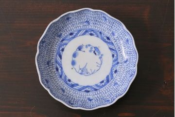 アンティーク雑貨　江戸後期~幕末　伊万里　微塵唐草　染付小皿3枚セット(なます皿)(R-037215)