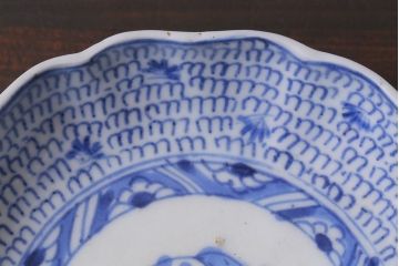 アンティーク雑貨　江戸後期~幕末　伊万里　微塵唐草　染付小皿3枚セット(なます皿)(R-037215)