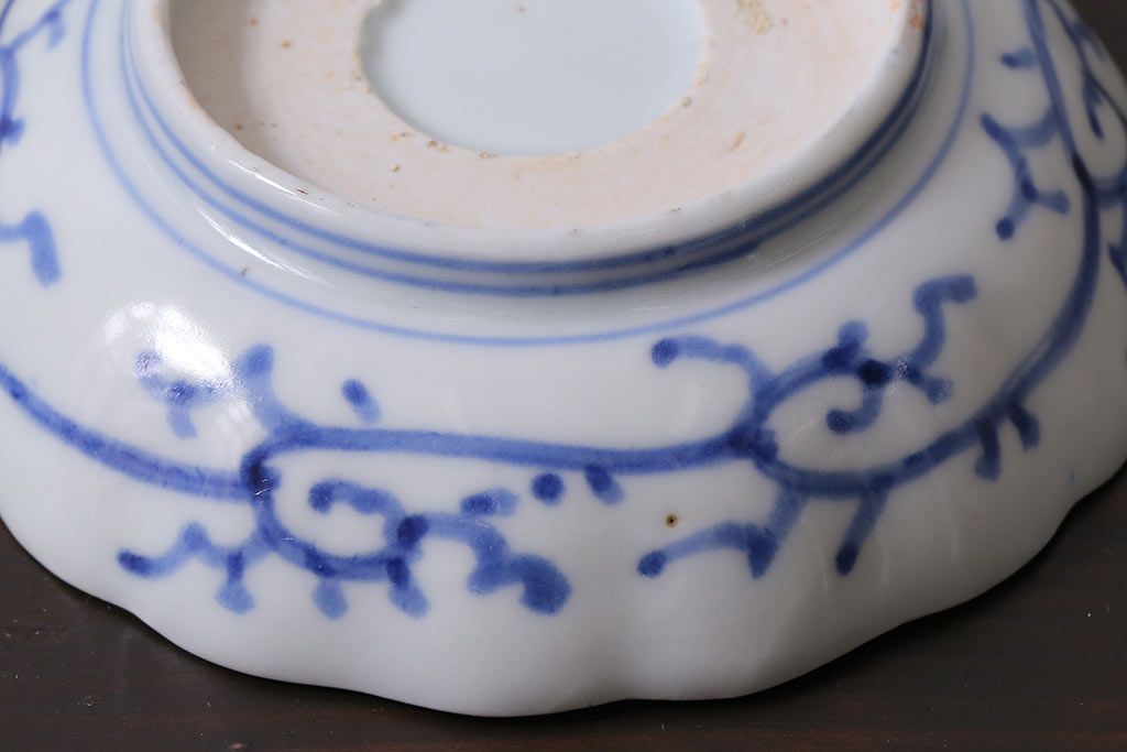 アンティーク雑貨　江戸後期~幕末　伊万里　微塵唐草　染付小皿3枚セット(なます皿)(R-037215)