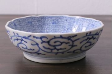 アンティーク雑貨　骨董　幕末期　伊万里　微塵唐草文　なます皿2枚セット(鉢、和食器)(R-037216)