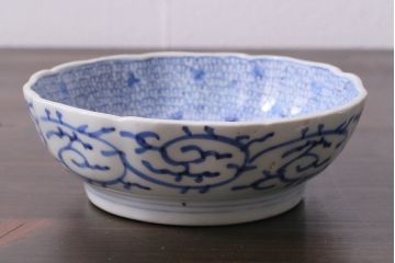 アンティーク雑貨　骨董　幕末期　伊万里　微塵唐草文　なます皿2枚セット(鉢、和食器)(R-037216)