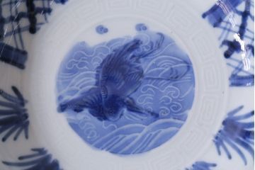 アンティーク雑貨　古民具・骨董　江戸後期　染付　4.6寸なます皿2枚セット(和食器、小皿)(R-037217)
