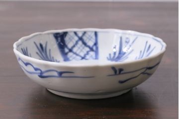 アンティーク雑貨　古民具・骨董　江戸後期　染付　4.6寸なます皿2枚セット(和食器、小皿)(R-037217)