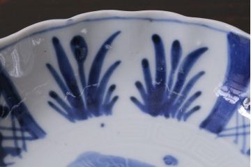アンティーク雑貨　古民具・骨董　江戸後期　染付　4.6寸なます皿2枚セット(和食器、小皿)(R-037218)