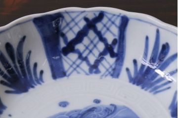 アンティーク雑貨　古民具・骨董　江戸後期　染付　4.6寸なます皿2枚セット(和食器、小皿)(R-037218)