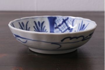 アンティーク雑貨　古民具・骨董　江戸後期　染付　4.6寸なます皿2枚セット(和食器、小皿)(R-037218)