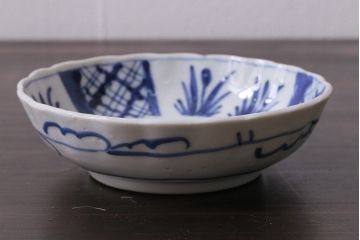 アンティーク雑貨　古民具・骨董　江戸後期　染付　4.6寸なます皿2枚セット(和食器、小皿)(R-037218)