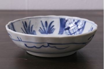 アンティーク雑貨　古民具・骨董　江戸後期　染付　4.6寸なます皿2枚セット(和食器、小皿)(R-037218)