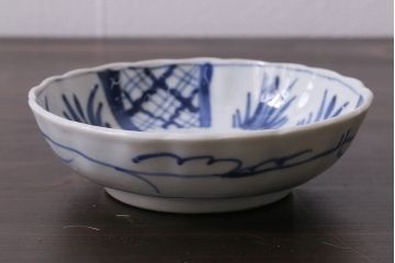 アンティーク雑貨　古民具・骨董　江戸後期　染付　4.6寸なます皿2枚セット(和食器、小皿)(R-037218)