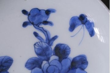 アンティーク雑貨　幕末~明治　花蝶図　染付　3.5寸小皿3枚セット(和食器)(R-037219)