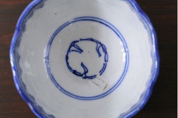 アンティーク雑貨　明治大正期　蛸唐草印判蕎麦猪口4個セット(向付、和食器)(R-037220)