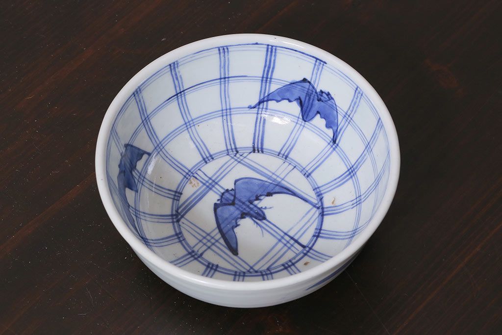 アンティーク雑貨　江戸期　伊万里　コウモリ(蝙蝠)図柄　深鉢(皿、和食器)(R-037221)