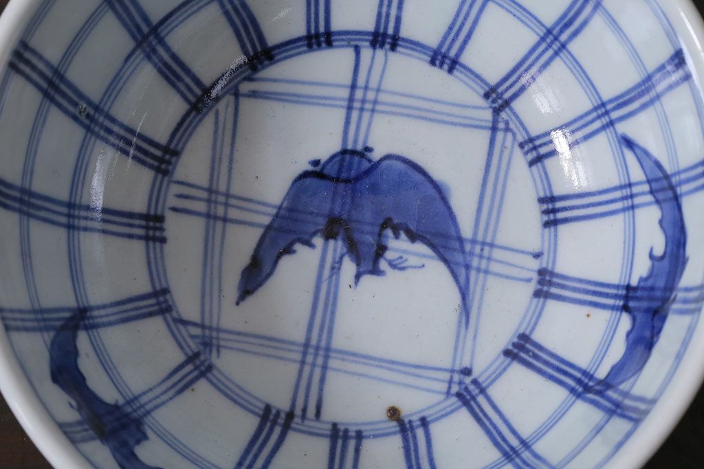 アンティーク雑貨　江戸期　伊万里　コウモリ(蝙蝠)図柄　深鉢(皿、和食器)(R-037222)