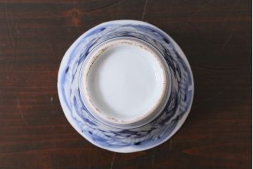アンティーク雑貨　古民具・骨董　江戸期　広東形　古伊万里　染付蕎麦猪口(R-037223)