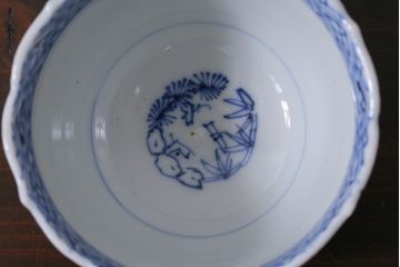 アンティーク雑貨　古民具・骨董　江戸後期　古伊万里　蛸唐草　角福　蕎麦猪口2個セット(R-037227)