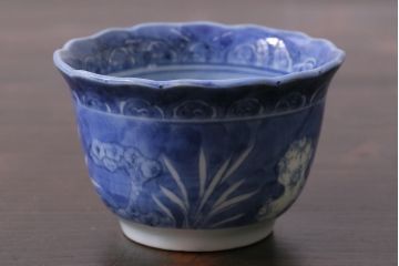 アンティーク雑貨　江戸期　古伊万里　染付　湯呑3客セット(向付、蕎麦猪口)(R-037233)